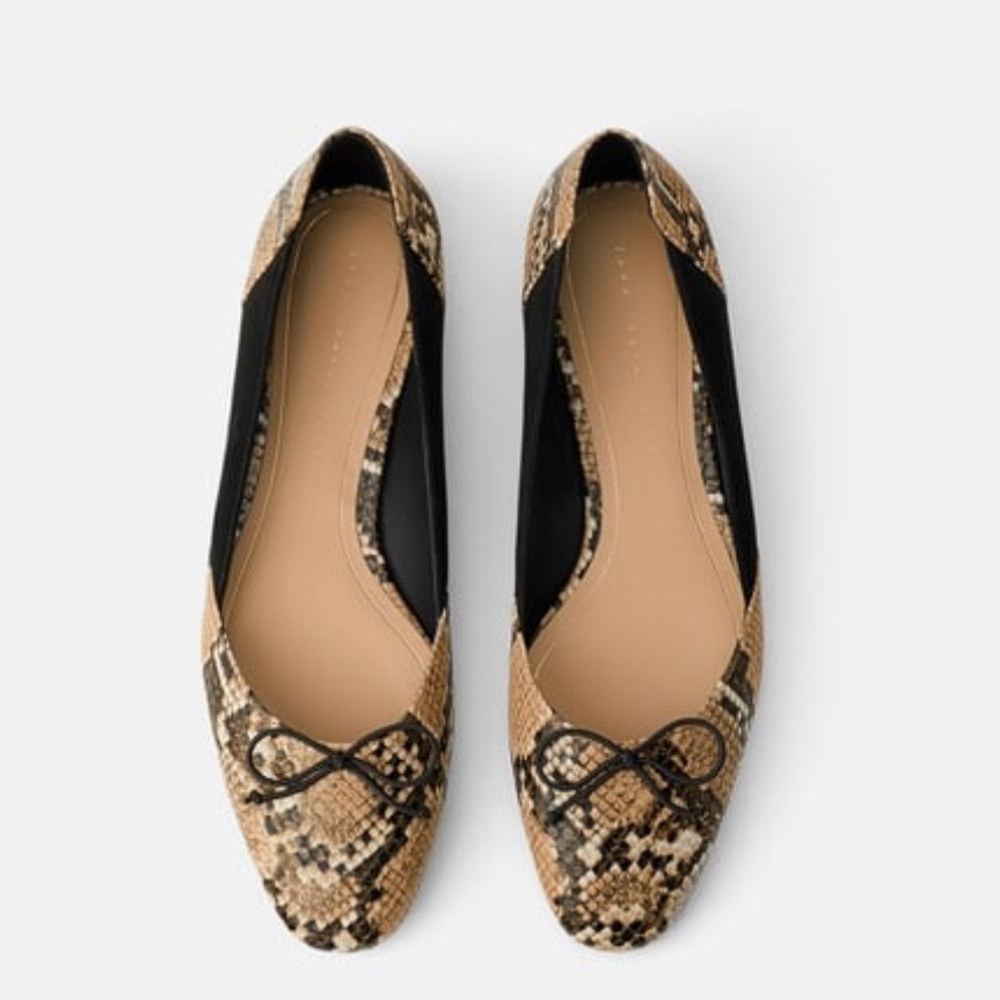 Zara ballet flats with bow faux snake print shoes